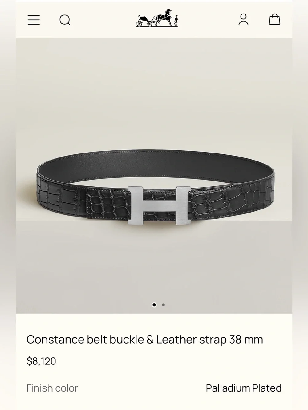 Vintage Hermès Constance H Belt Crocodile Leather Palladium Buckle 100cm 32mm